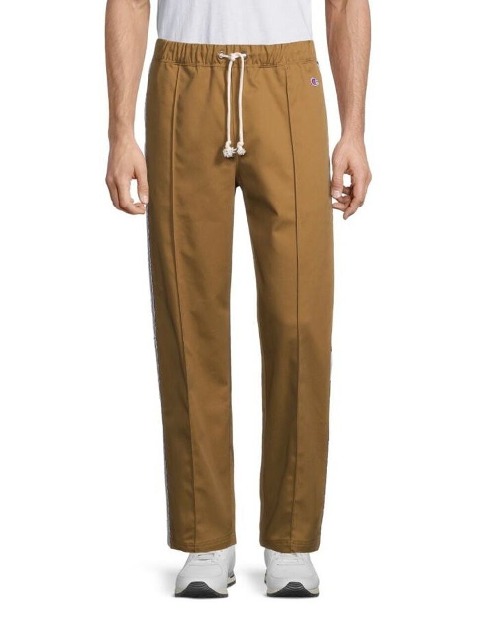 $115 NWT Champion Drawstring Logo Cotton Blend Straight Pants Tinted Tan Size S